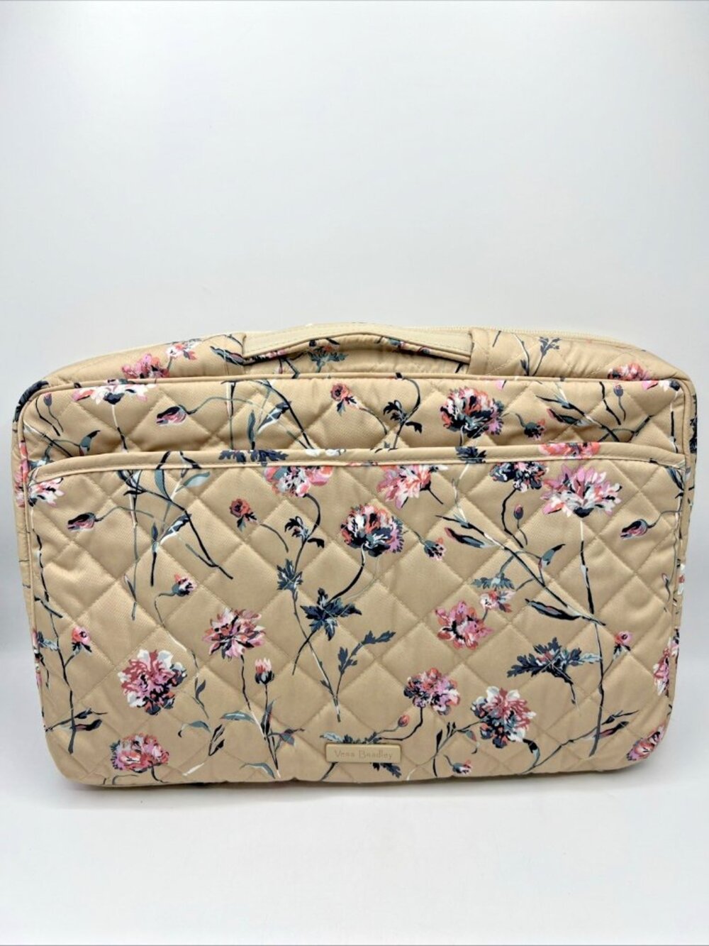 Vera Bradley Laptop Bag Luggage Case Quilted Strawflower Beige Floral